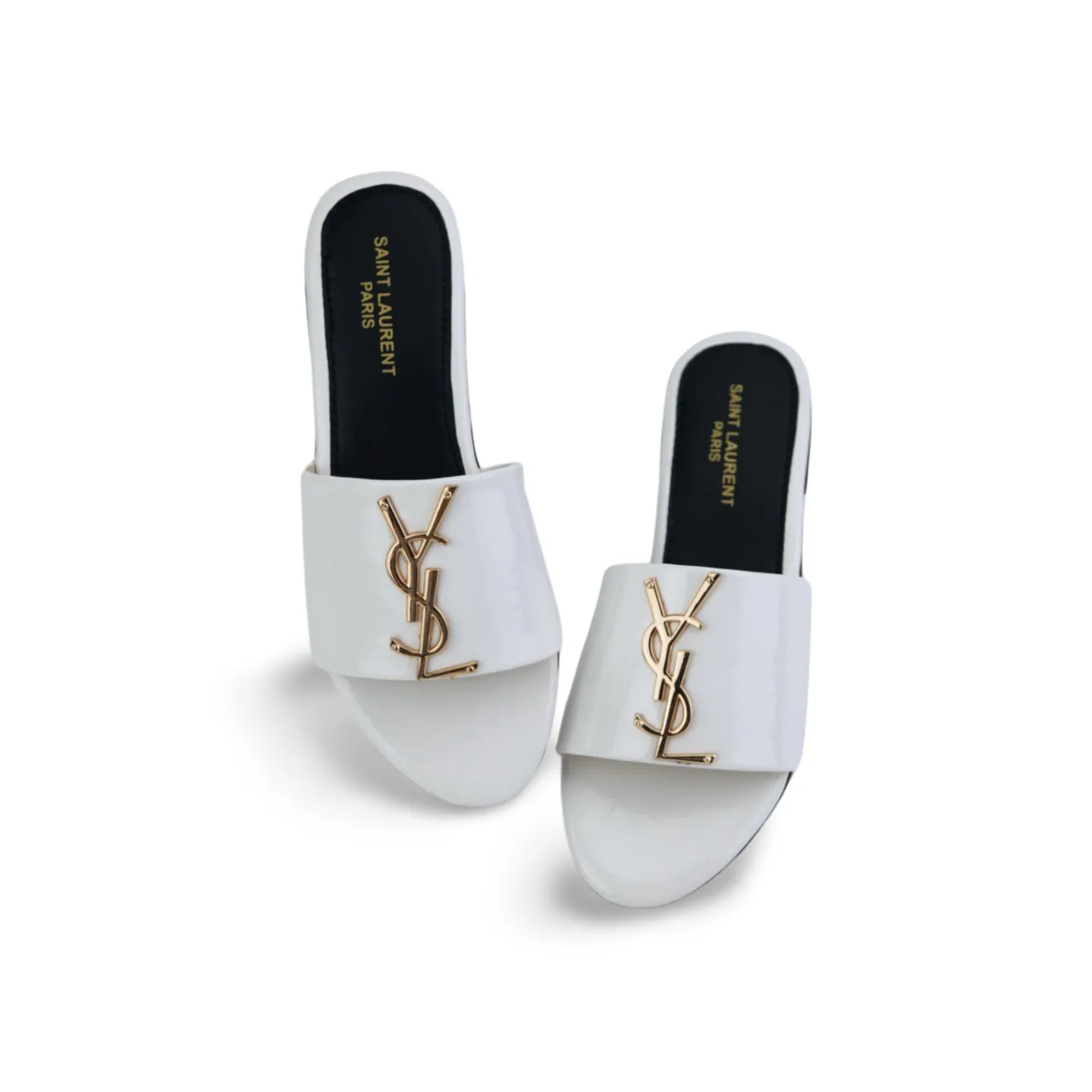 Designer White Sandals with Gold Brand Logo buckle