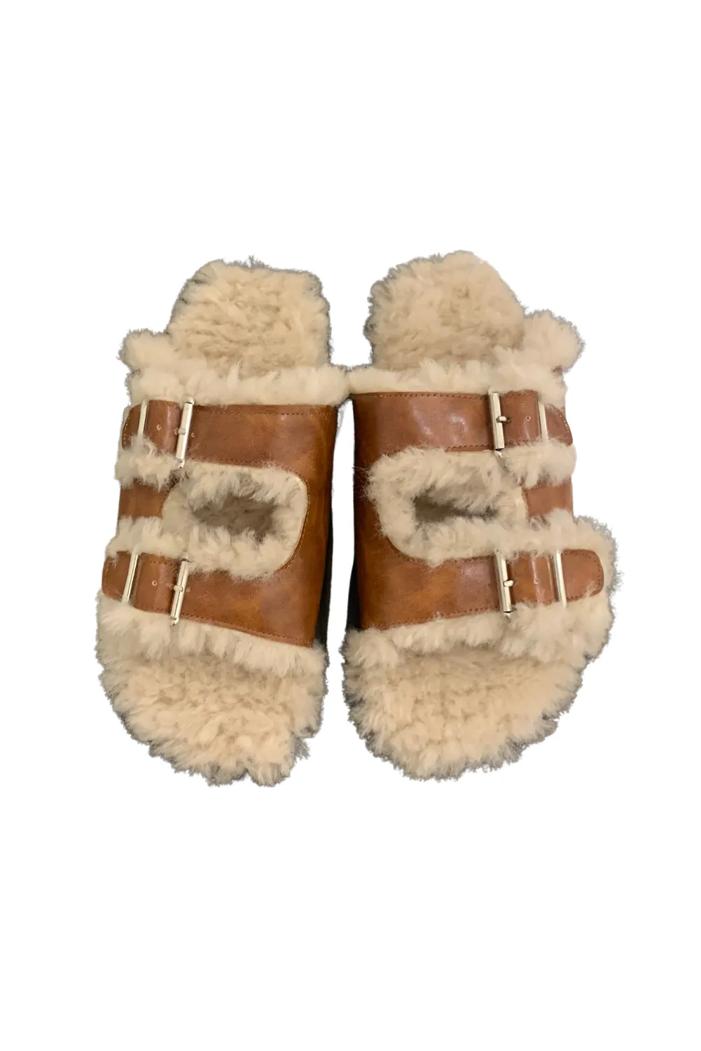 'Dixie' Belt Buckle Fur Sandals (2 Colors)