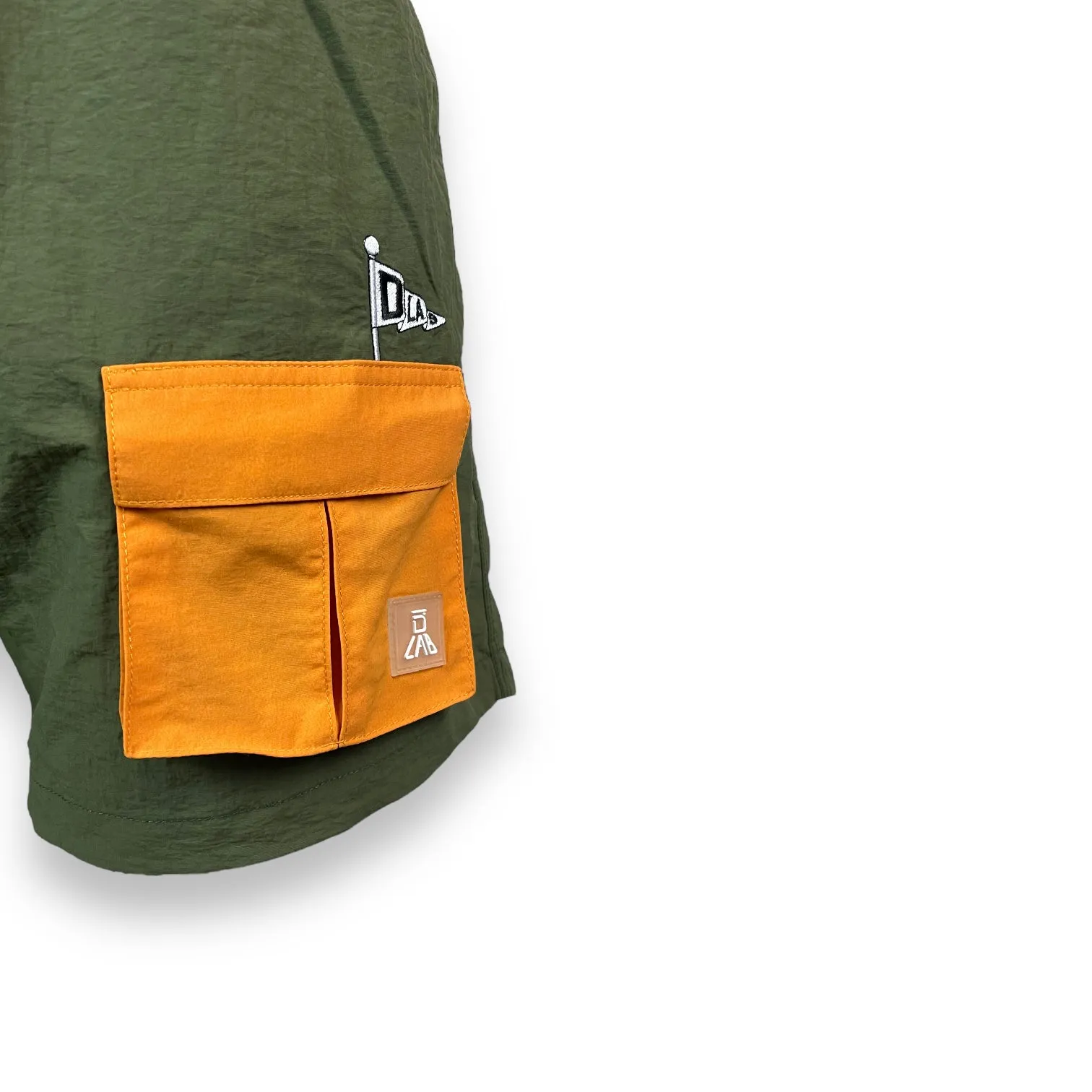 DLAB Hybrid Shorts Olive Green Orange Pocket