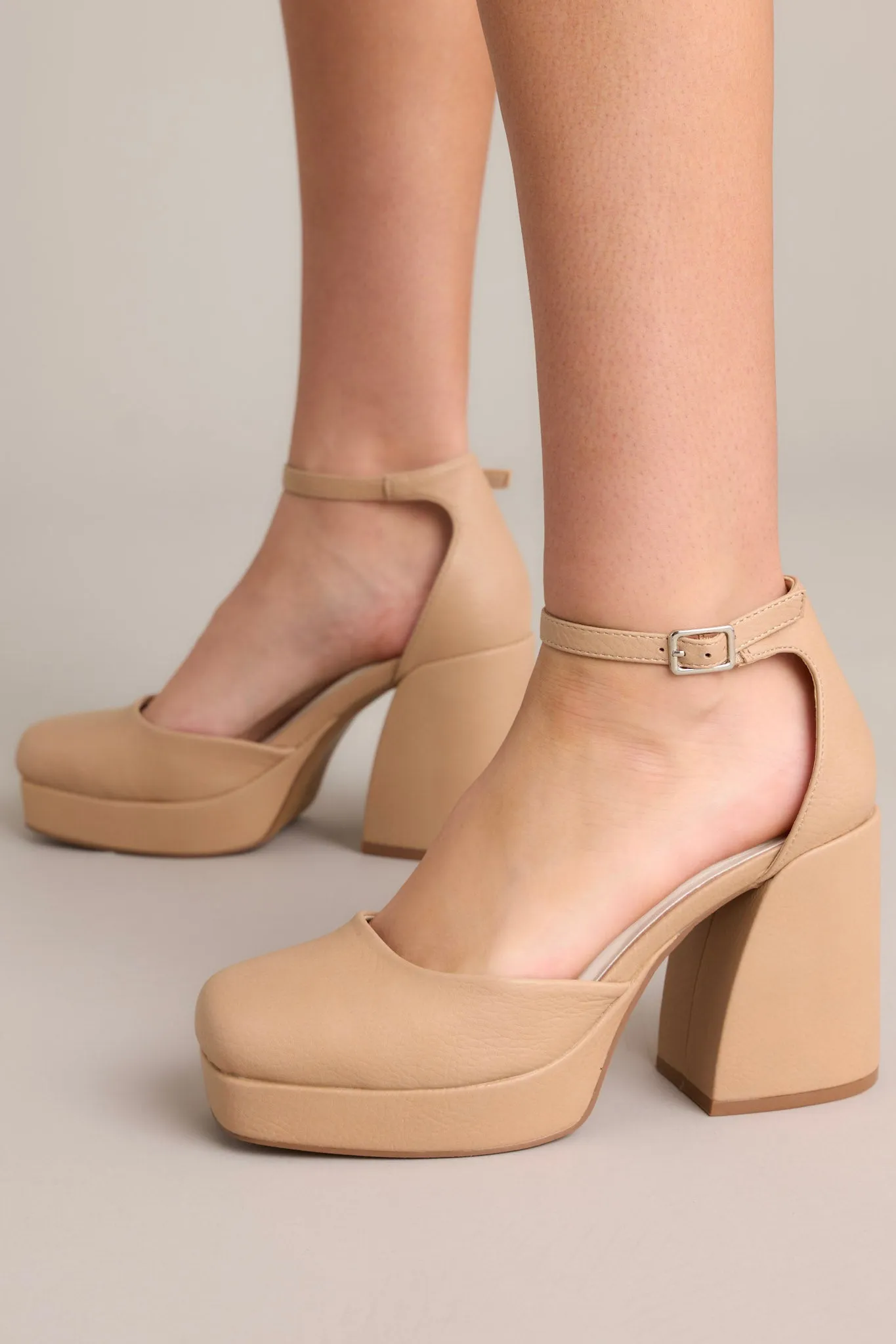 Dynamic Steps Beige Ankle Strap Block Heels (RESTOCK OCTOBER)