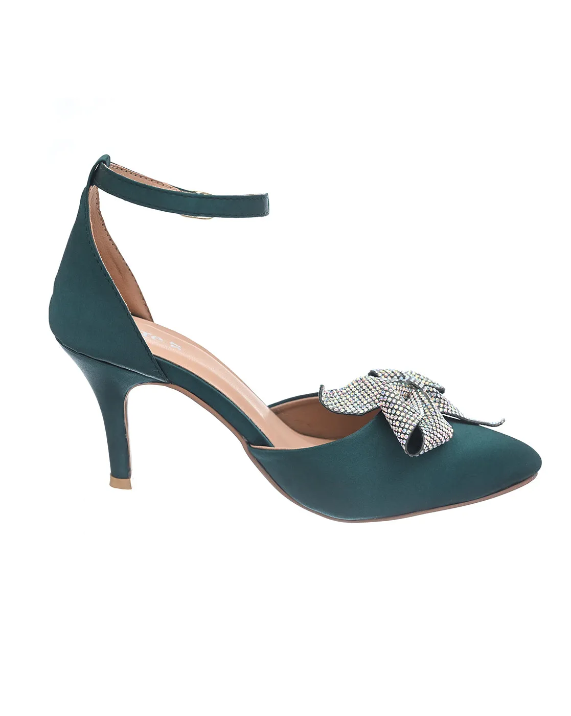 Emerald Green Satin Pencil Heels for Women