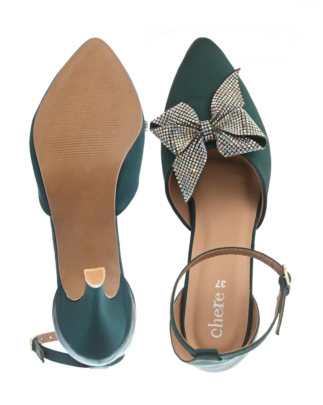 Emerald Green Satin Pencil Heels for Women