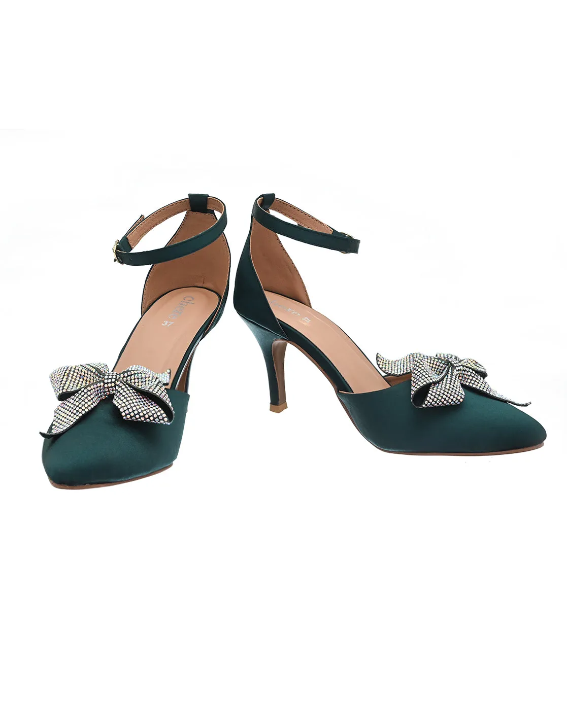 Emerald Green Satin Pencil Heels for Women