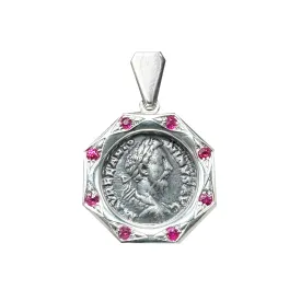 EMPEROR MARCUS AURELIUS Genuine Ancient Roman coin 2nd century AD Silver and Ruby Pendant