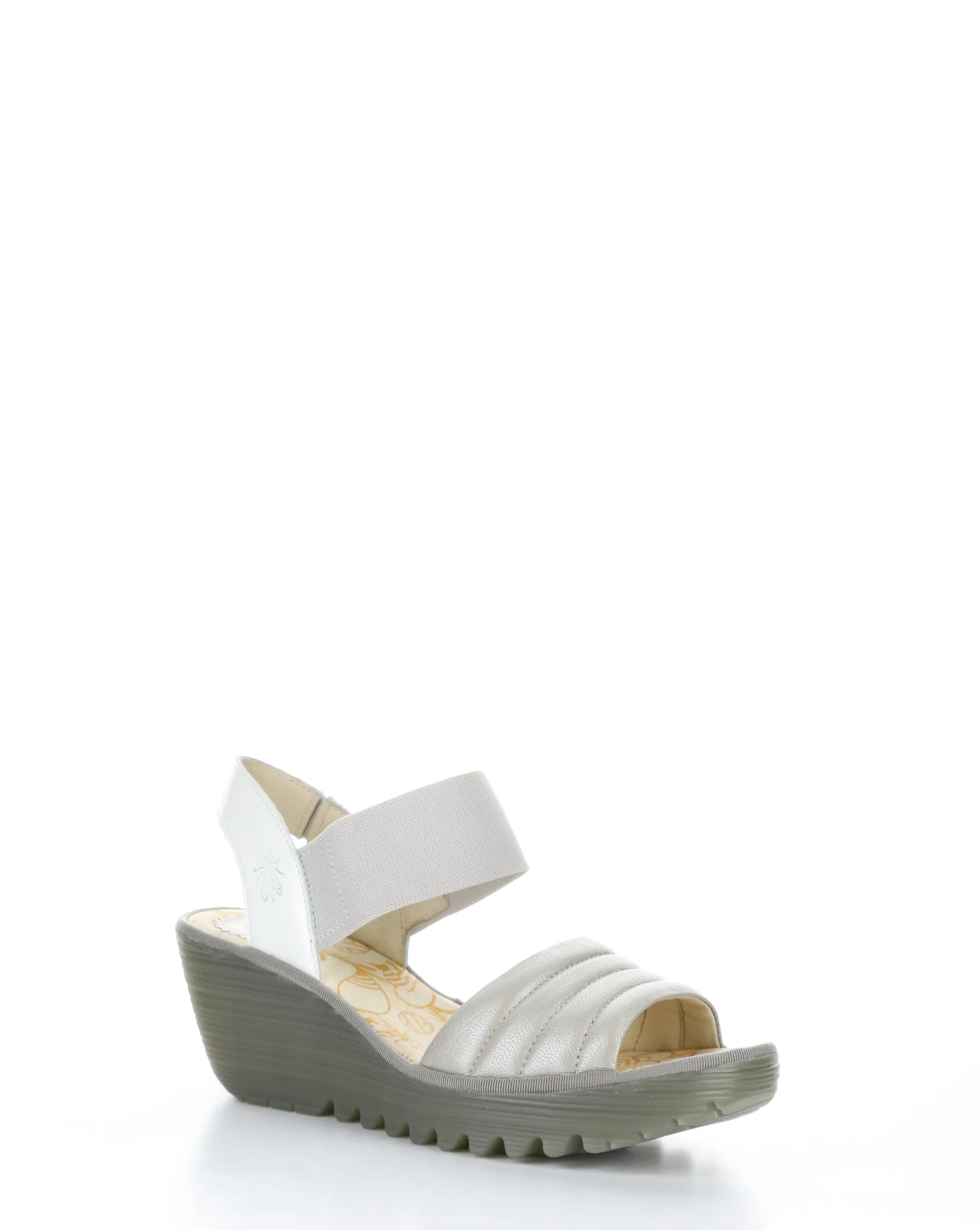 Fly London Yiko Elegant Silver and Off-White Leather Wedge Sandal P501414 001