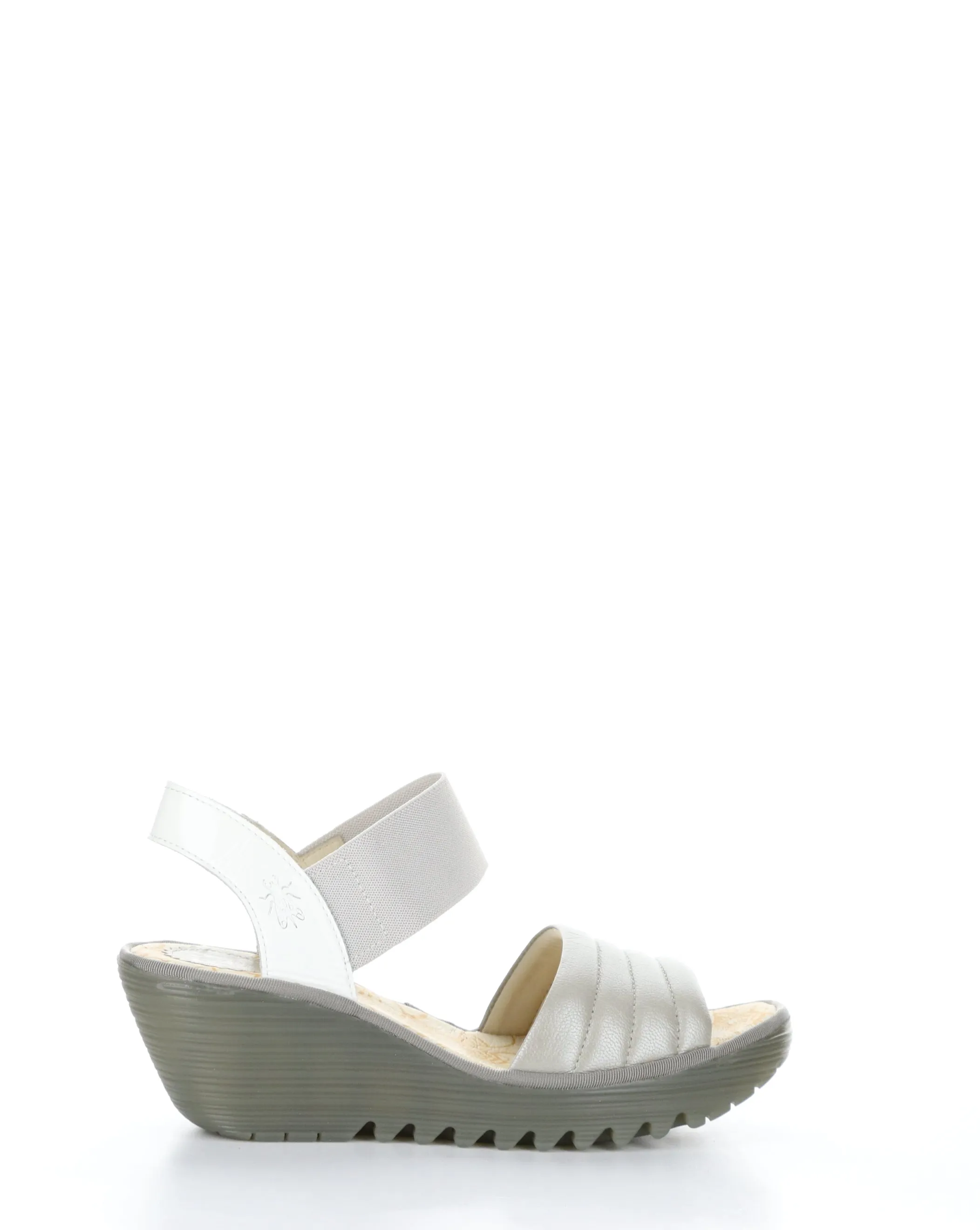 Fly London Yiko Elegant Silver and Off-White Leather Wedge Sandal P501414 001