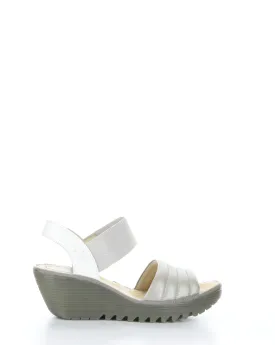 Fly London Yiko Elegant Silver and Off-White Leather Wedge Sandal P501414 001