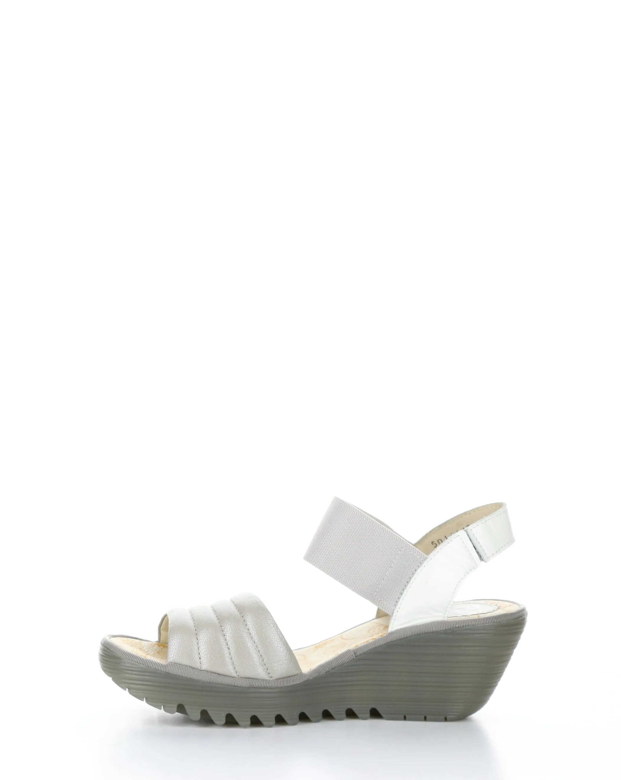 Fly London Yiko Elegant Silver and Off-White Leather Wedge Sandal P501414 001