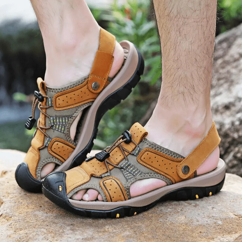 Genuine Leather Men's Soft Sandals With Removable Buckle - SF1378