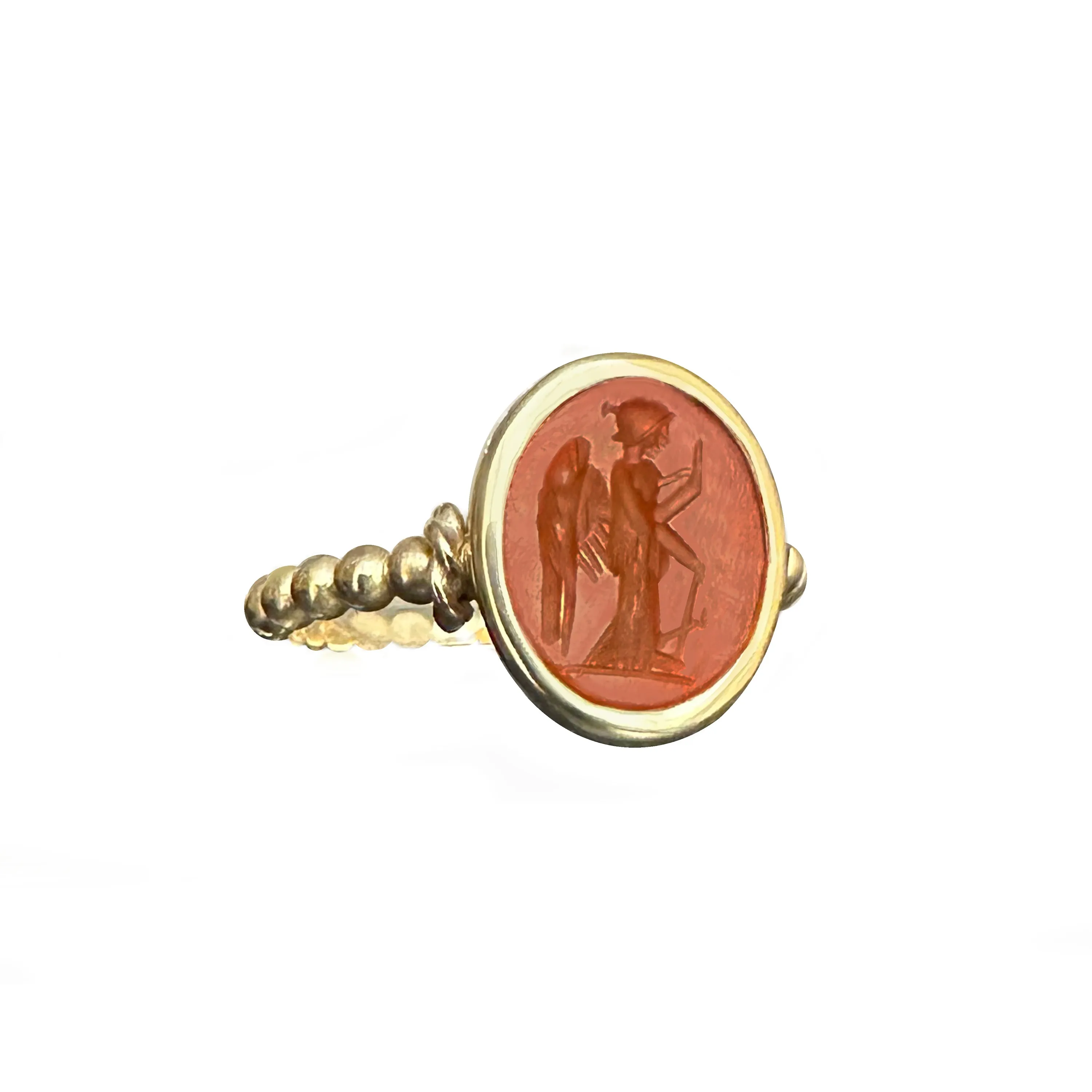 GODDESS ATHENA Authentic Ancient Roman Carnelian Intaglio 1st-2nd century AD 18KT Gold Ring