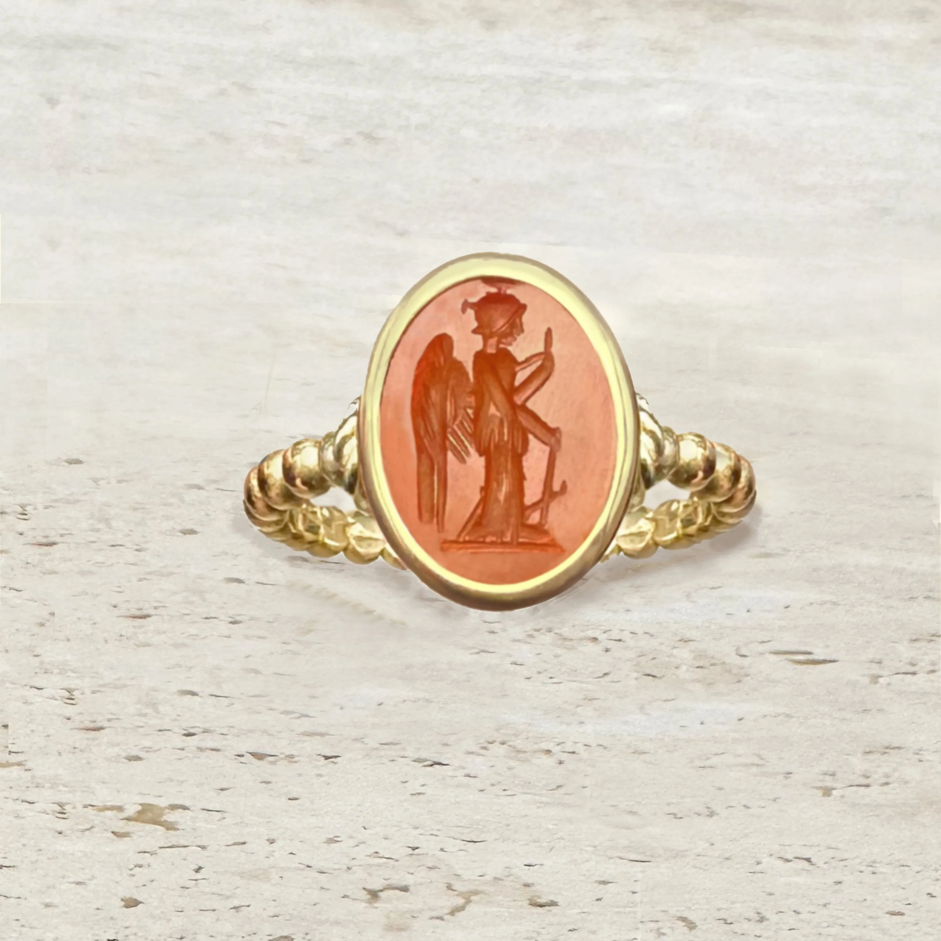 GODDESS ATHENA Authentic Ancient Roman Carnelian Intaglio 1st-2nd century AD 18KT Gold Ring