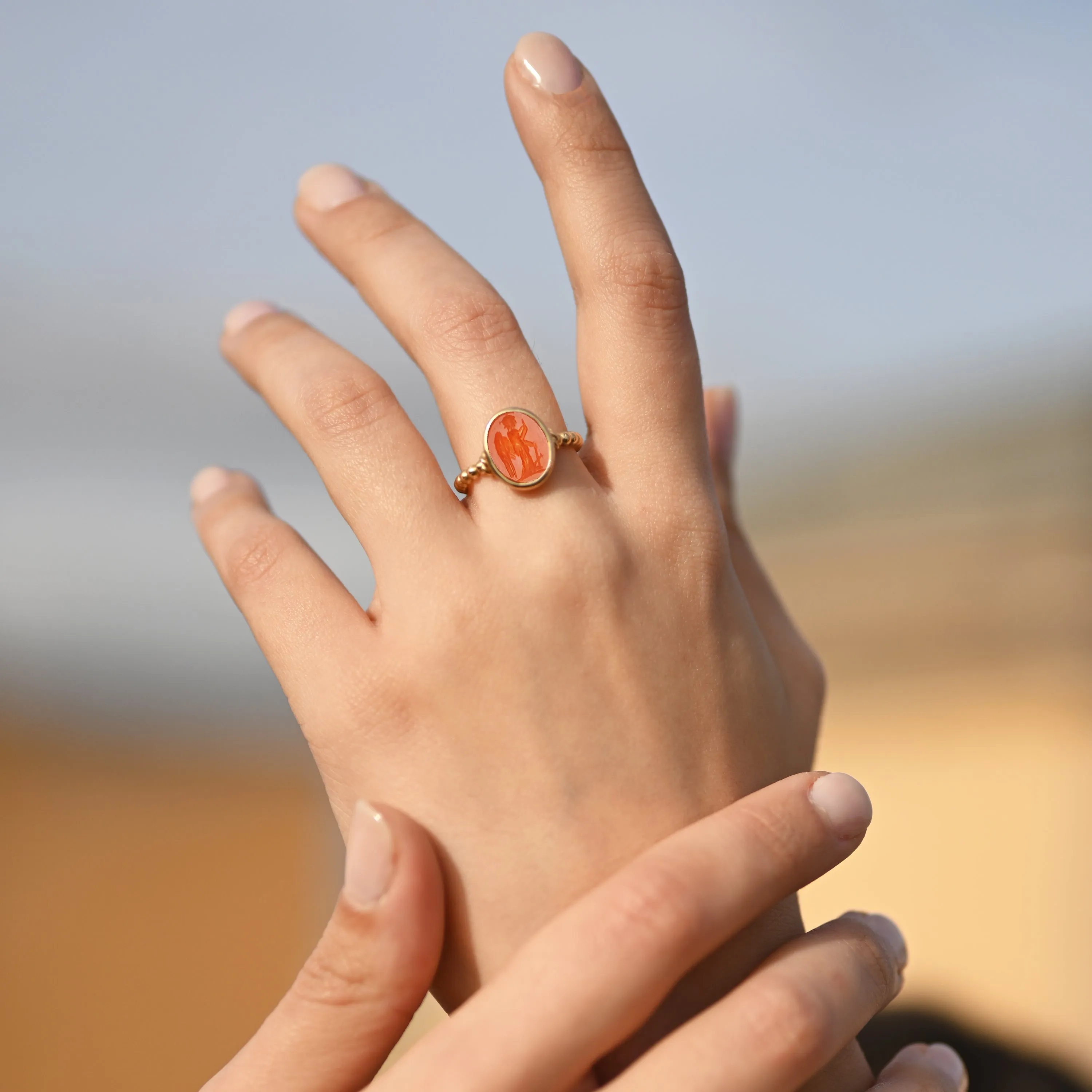 GODDESS ATHENA Authentic Ancient Roman Carnelian Intaglio 1st-2nd century AD 18KT Gold Ring