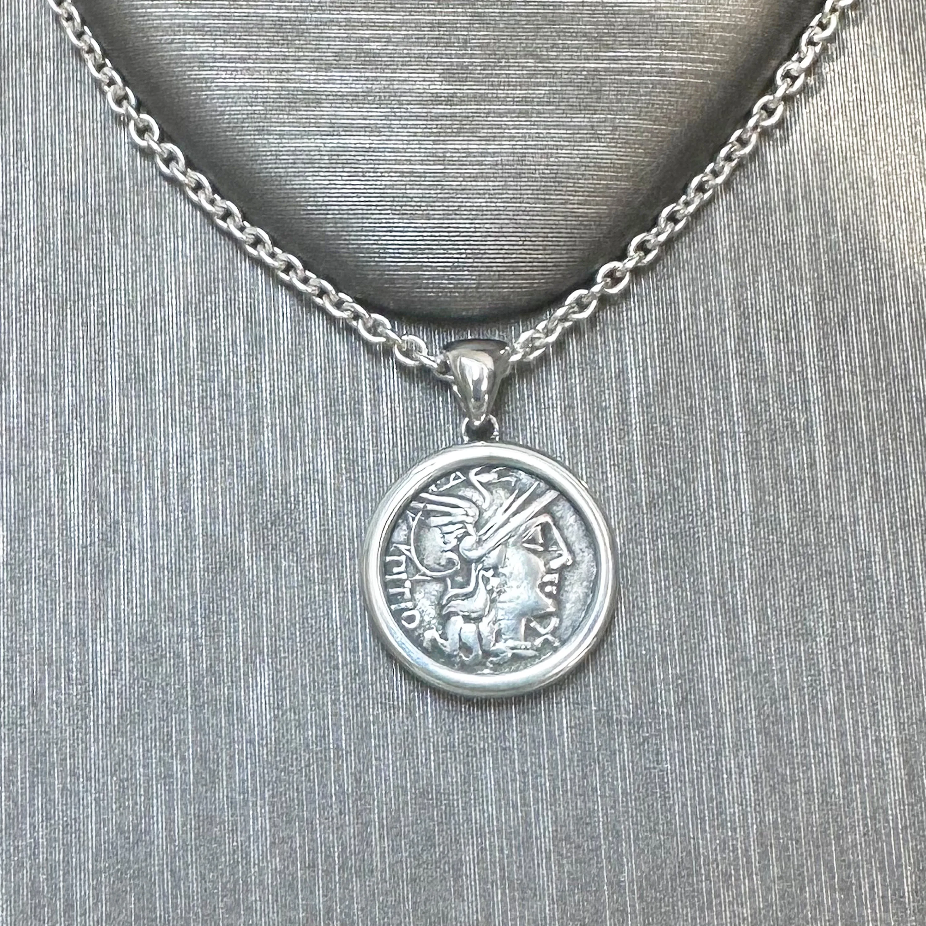 GODDESS ROME Genuine Ancient Roman Coin 148 BC Silver Pendant