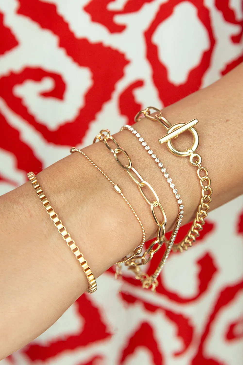 Gold Rhinestone Geometric 5-pcs Bracelet Set