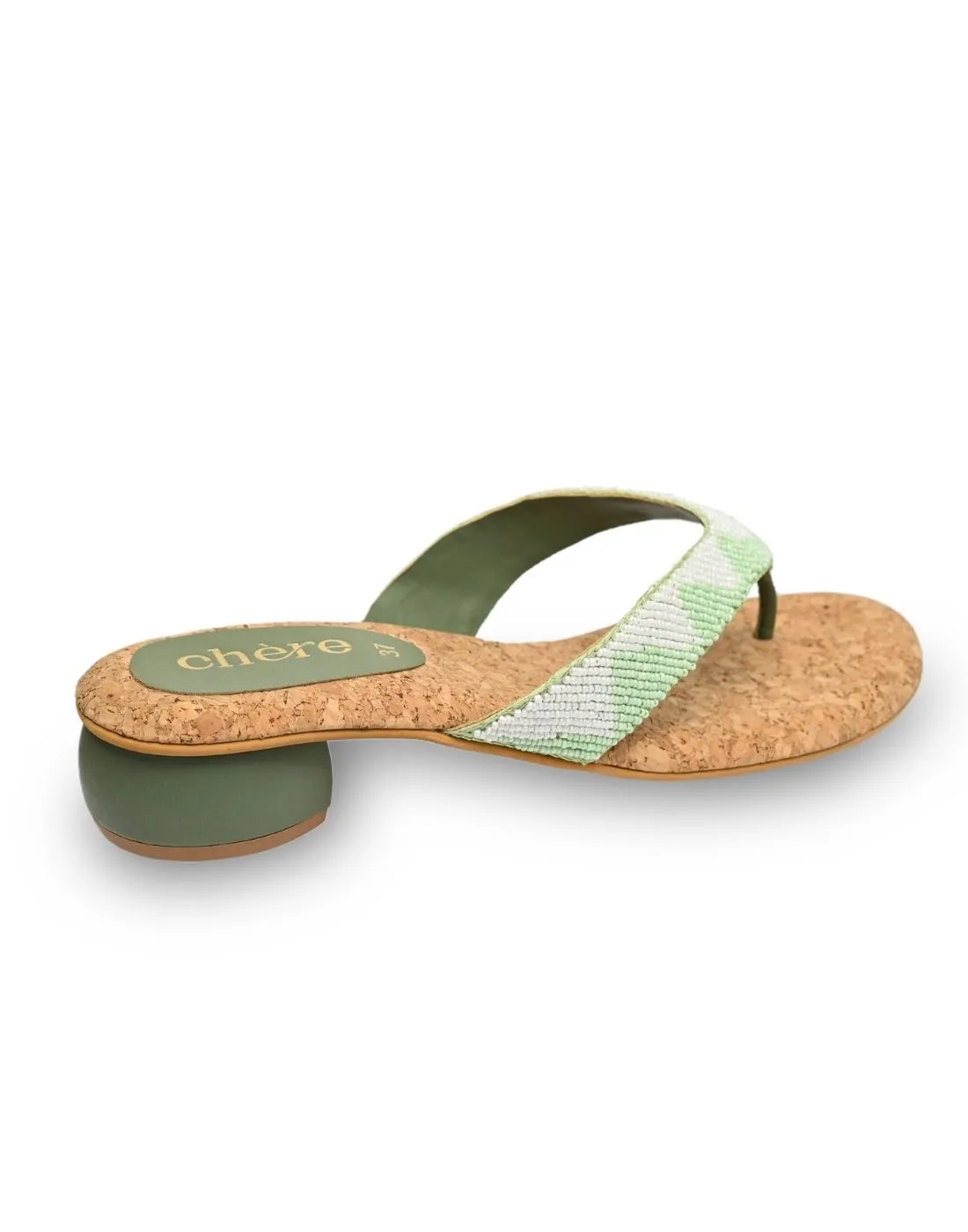 Green Embellished Strap Sandals for Women