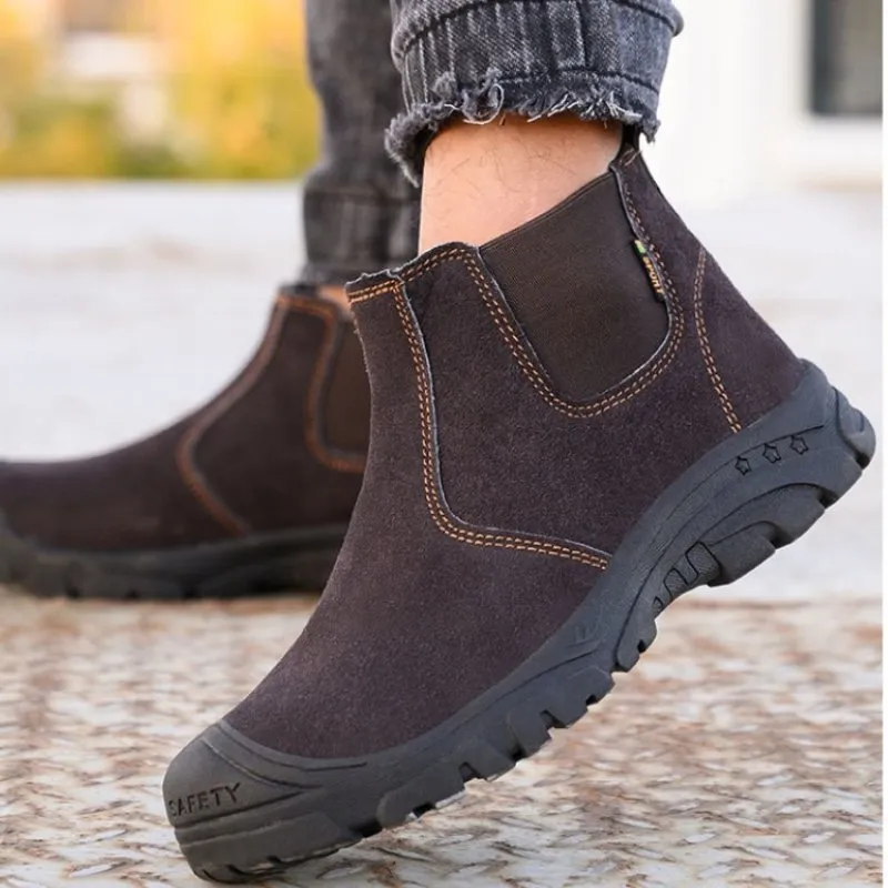 Groovywish Anti-smashing Men Work Ankle Boots Suede Steel Toe Orthopedic Shoes