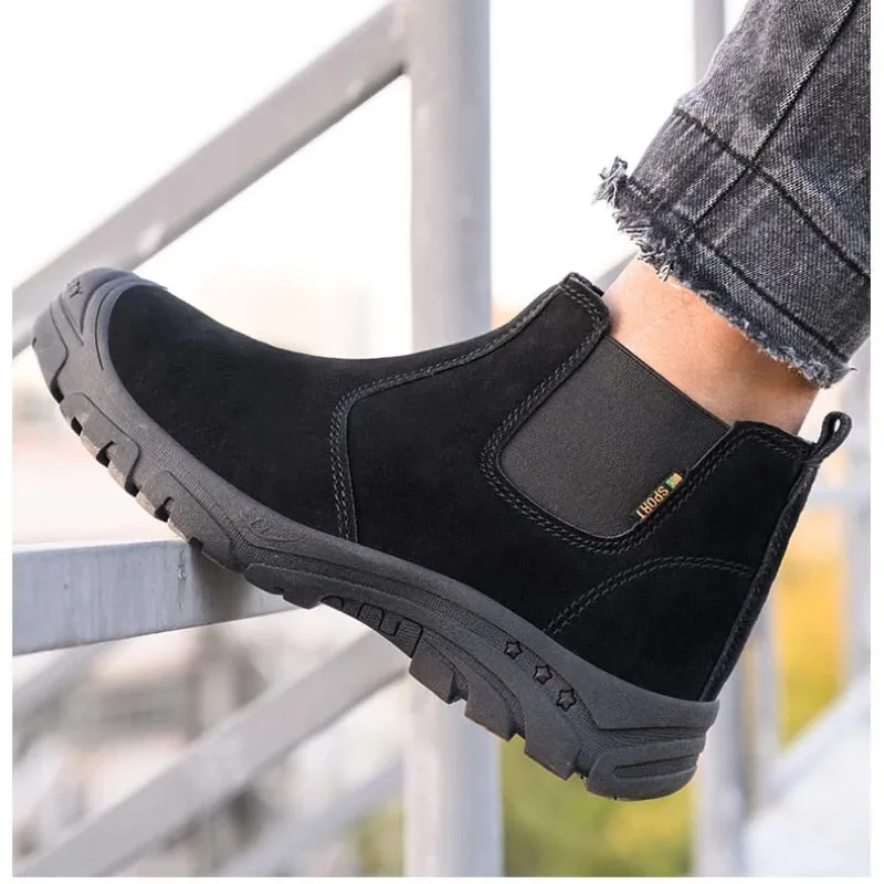 Groovywish Anti-smashing Men Work Ankle Boots Suede Steel Toe Orthopedic Shoes