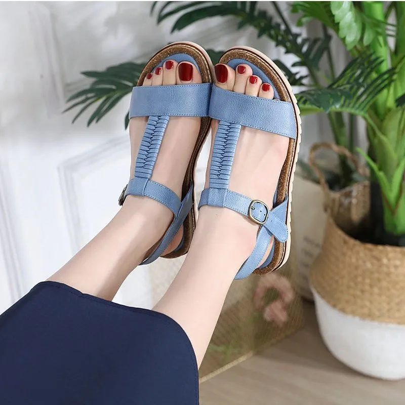 GroovyWish Women Retro Flat Sandals Supportive T-strap Buckle Summer Fashion 2023