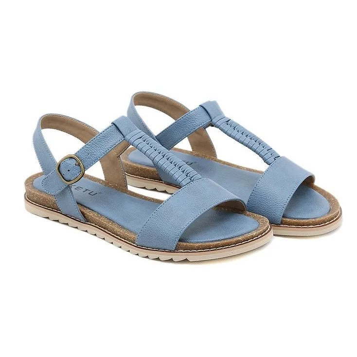 GroovyWish Women Retro Flat Sandals Supportive T-strap Buckle Summer Fashion 2023