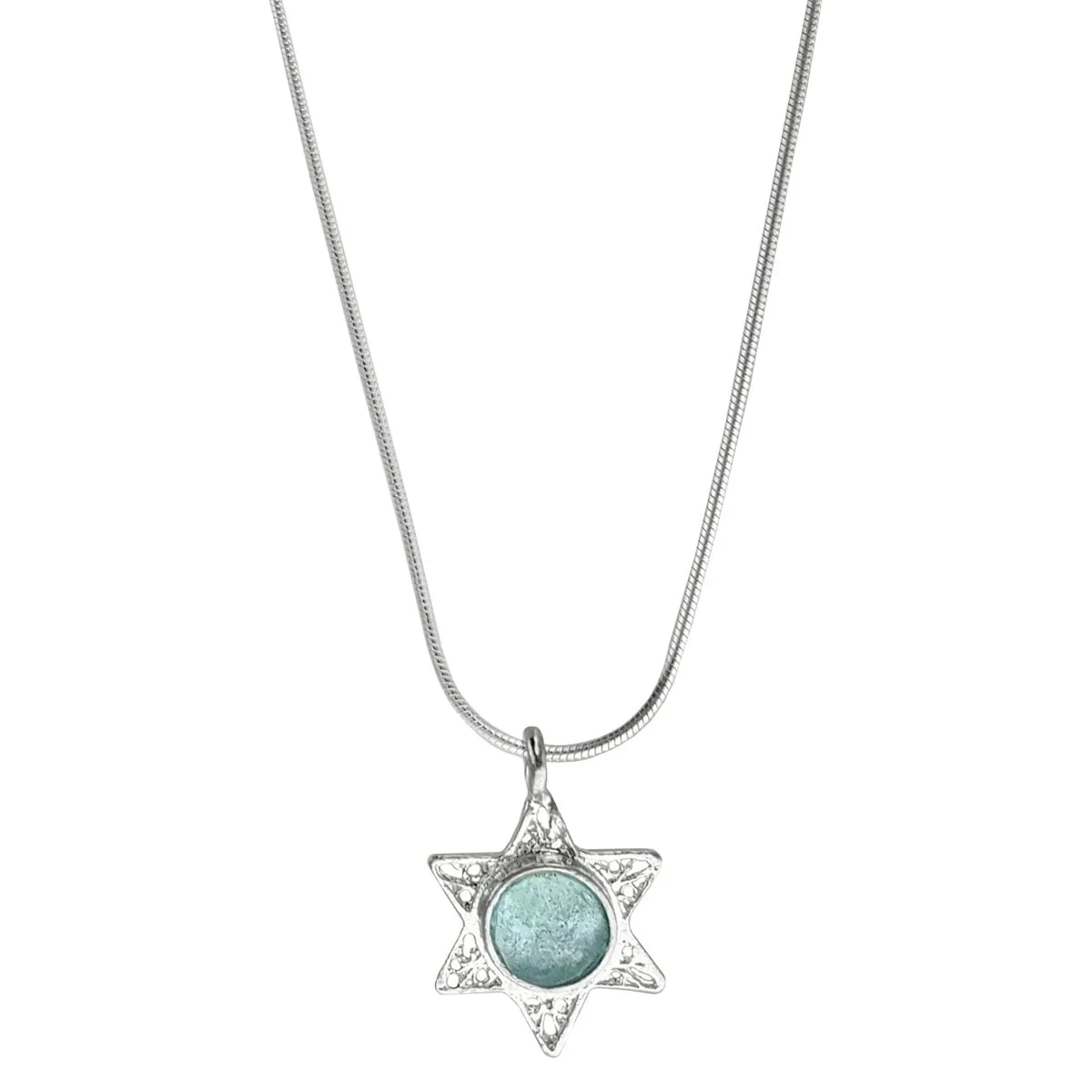 Israeli Aqua Roman Glass Star Of David Necklace