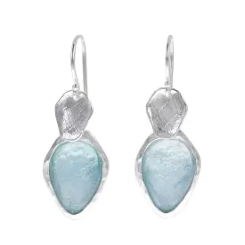 Israeli Roman Glass Silver Topped Teardrop Earrings