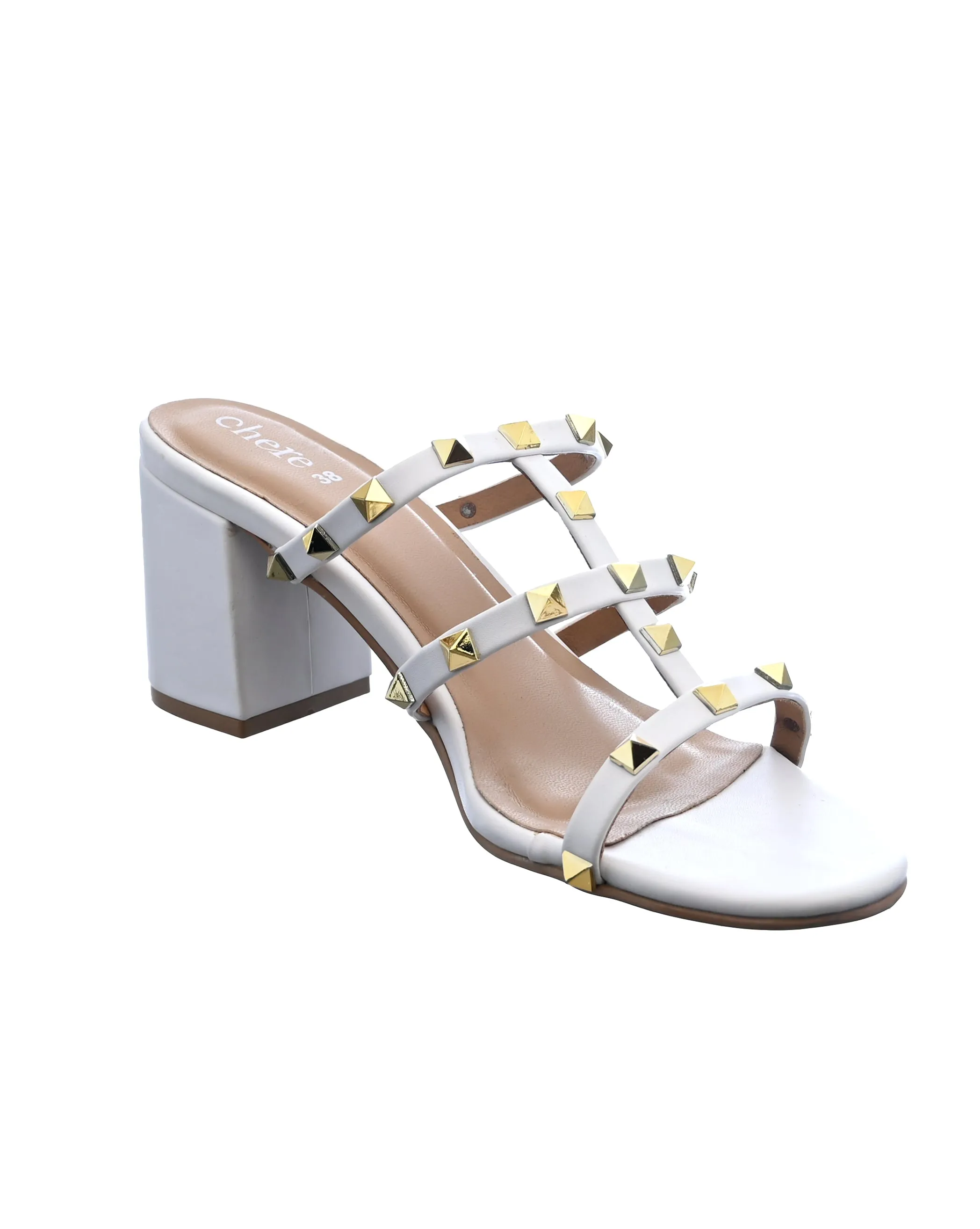 Ivory Rivet Studded Heels for Women