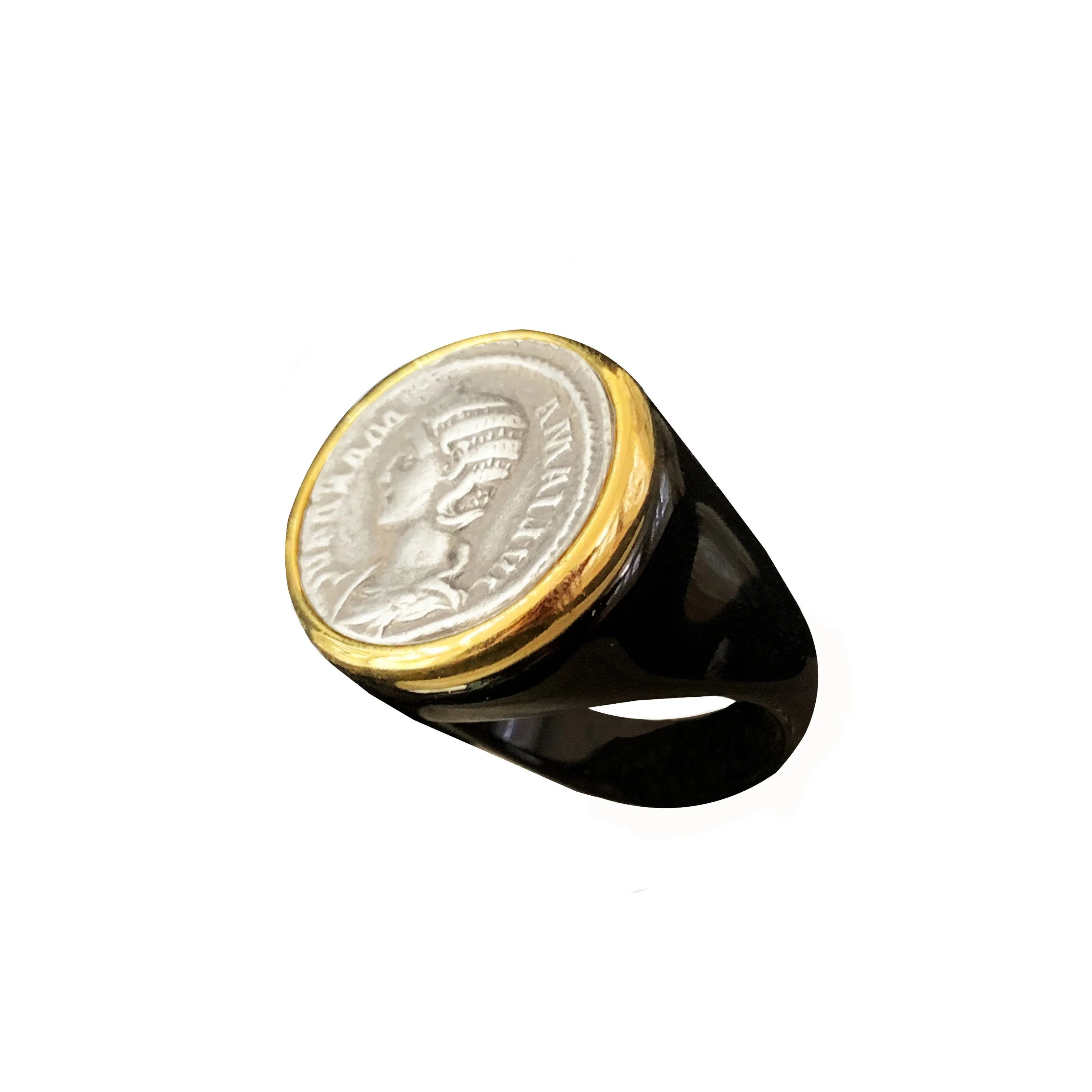 JULIA DOMNA Authentic Ancient Roman Coin 2nd cent.AD 24 Kt Gilded Bronze and Plexiglass Ring