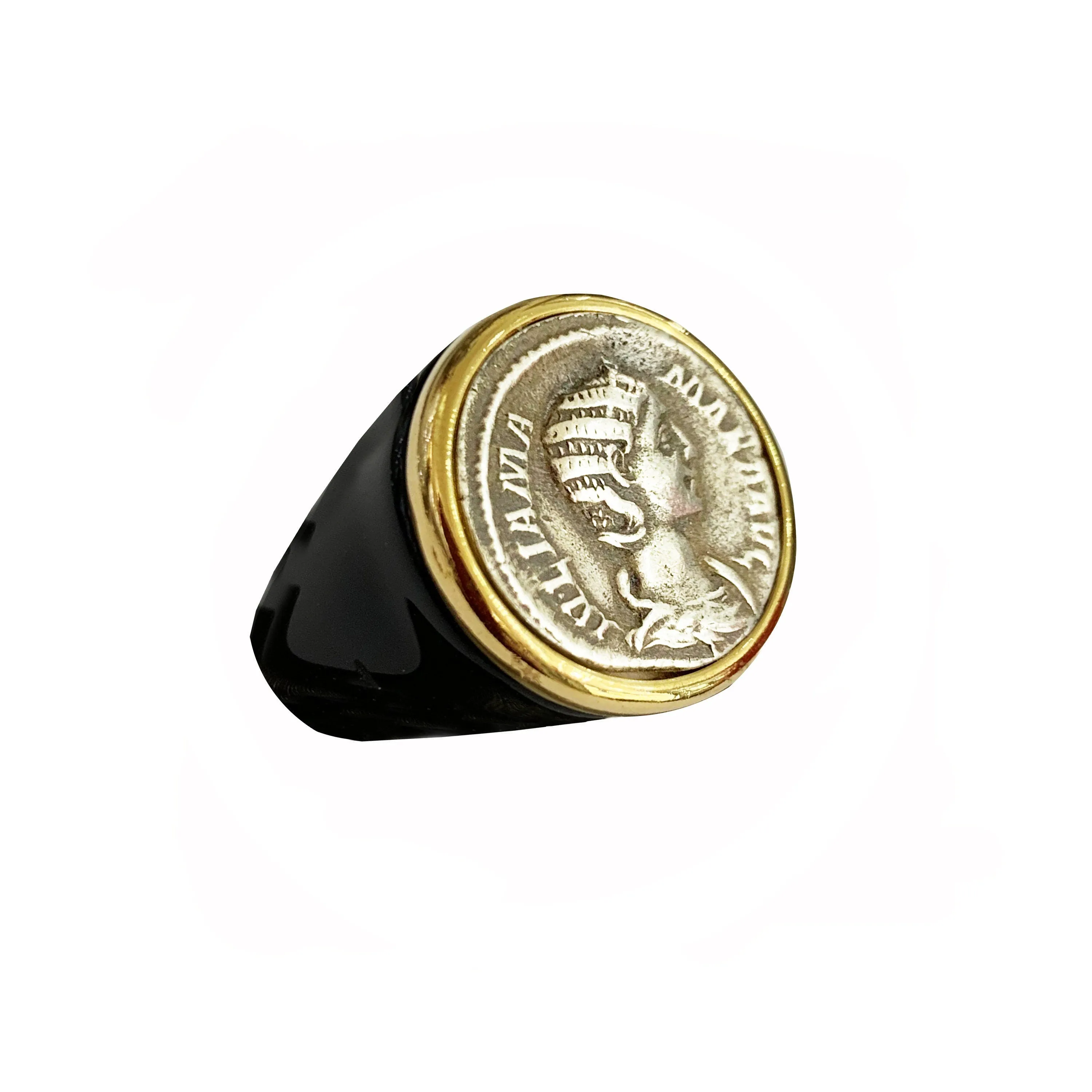 JULIA DOMNA Authentic Ancient Roman Coin 2nd cent.AD 24 Kt Gilded Bronze and Plexiglass Ring