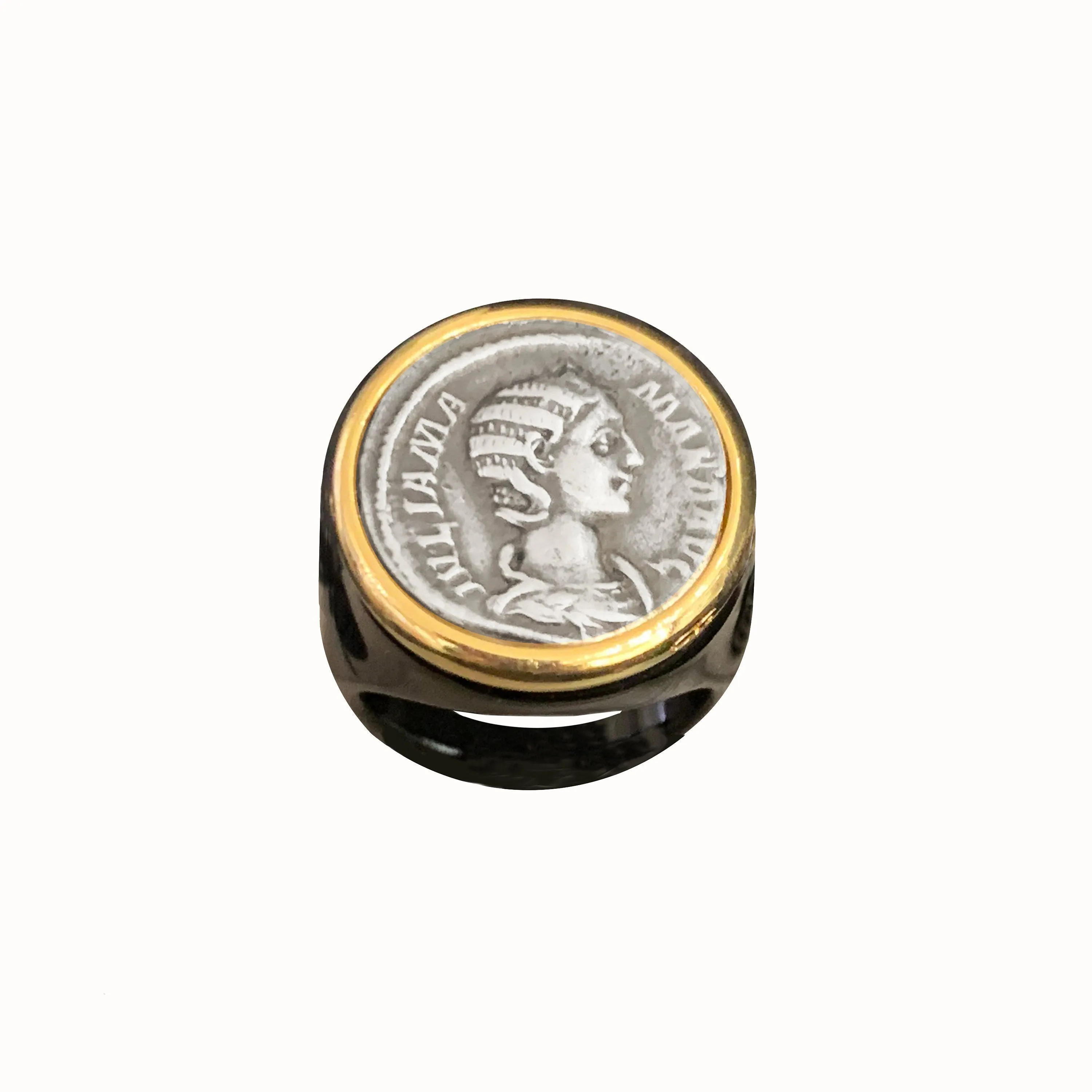 JULIA DOMNA Authentic Ancient Roman Coin 2nd cent.AD 24 Kt Gilded Bronze and Plexiglass Ring