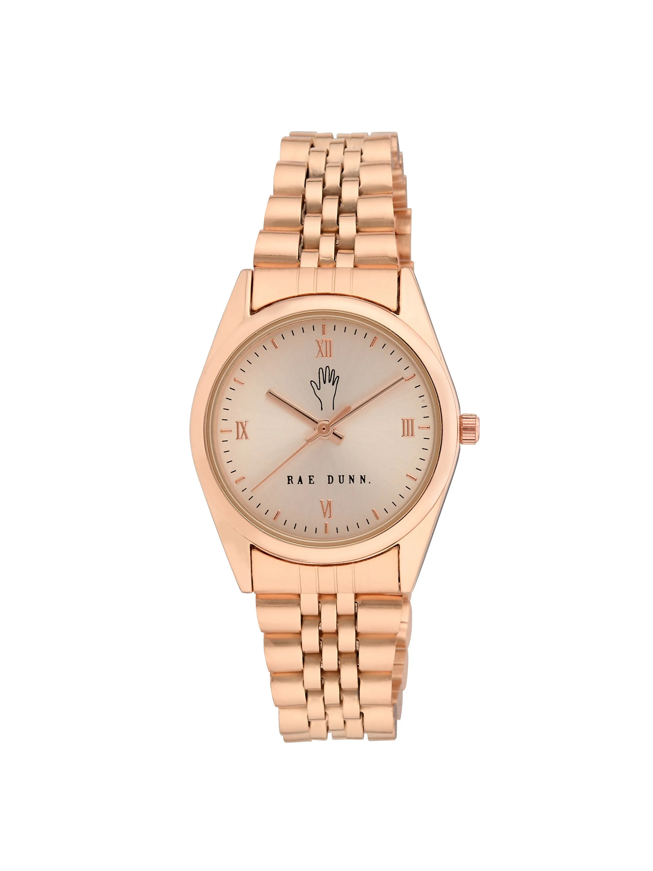 JULIA Round Face Roman Numeral Link Watch in Rose Gold, 30mm