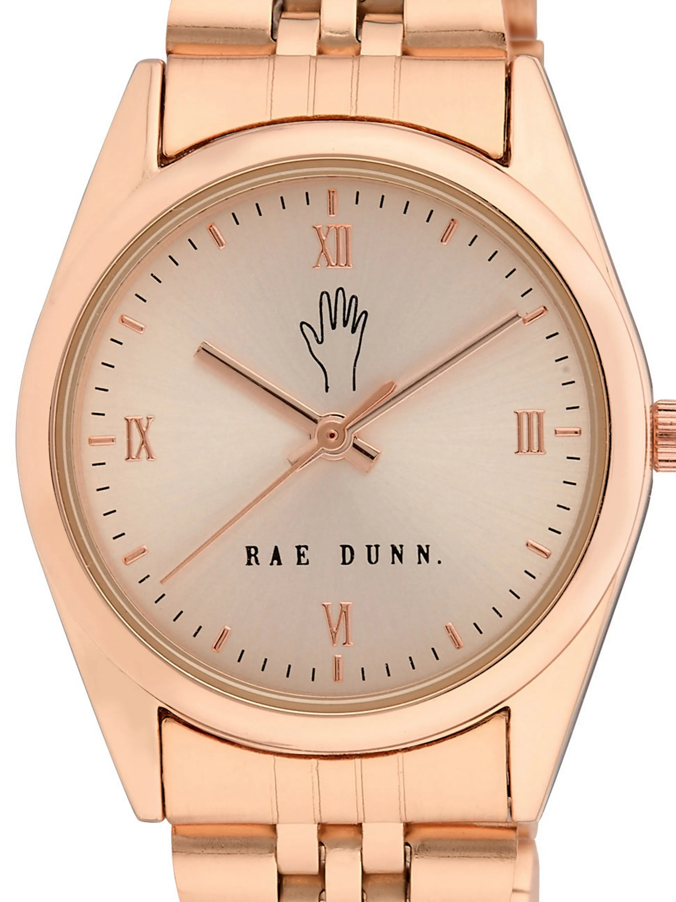 JULIA Round Face Roman Numeral Link Watch in Rose Gold, 30mm