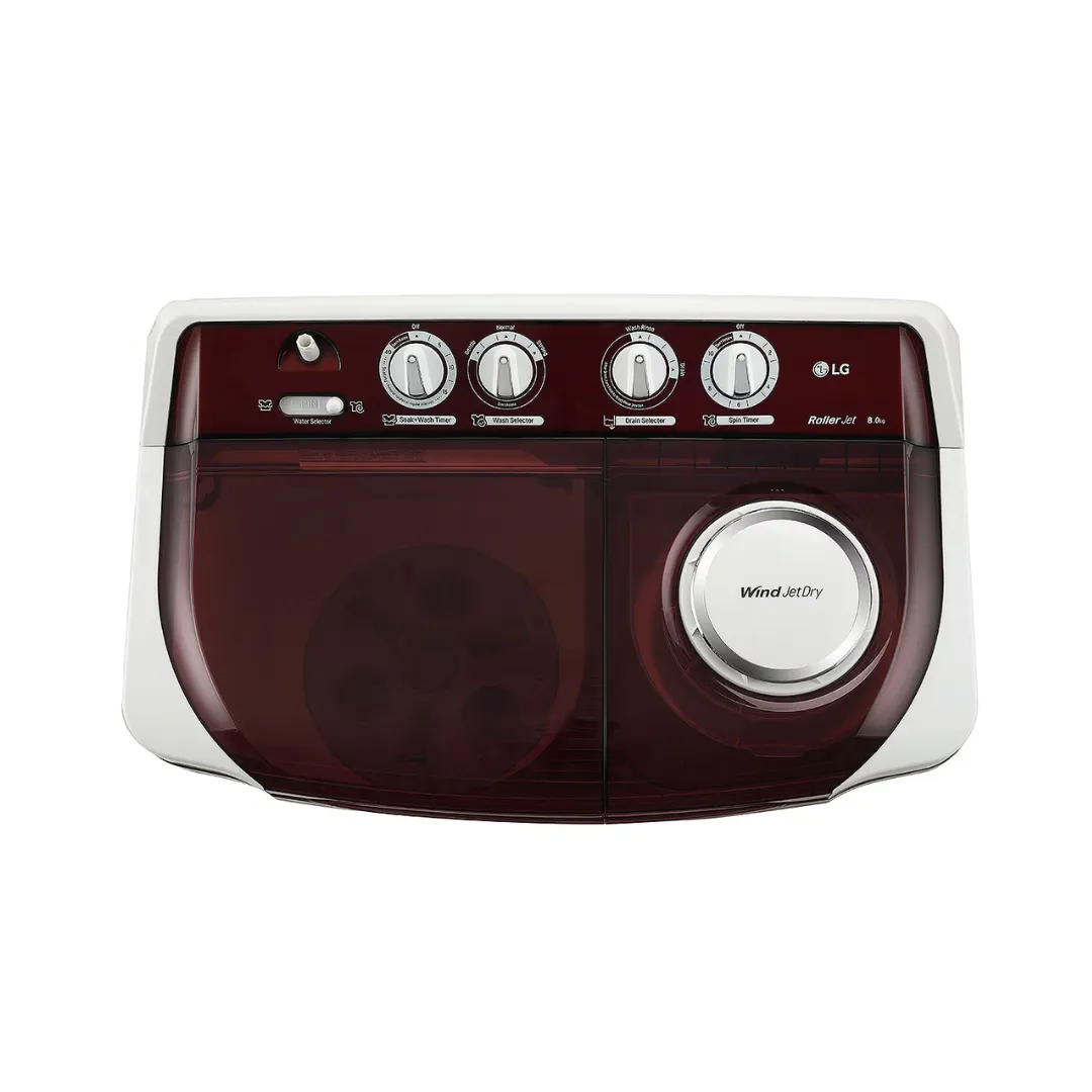 LG 8.5Kg Semi Automatic Top Load Washing Machine, Roller Jet Pulsator   Soak, Burgundy