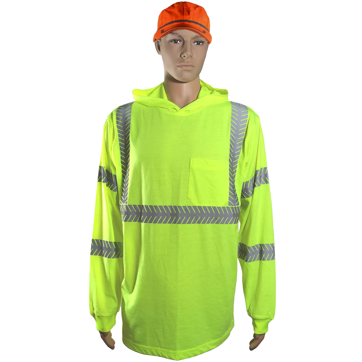 LJHTSL3 ANSI Class 3 Safety Green Reflective Hooded Long Sleeve T-Shirt