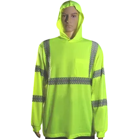 LJHTSL3 ANSI Class 3 Safety Green Reflective Hooded Long Sleeve T-Shirt