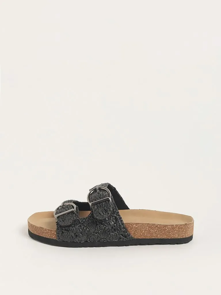 LUNA BLU Black Macrame Double Band Sandals