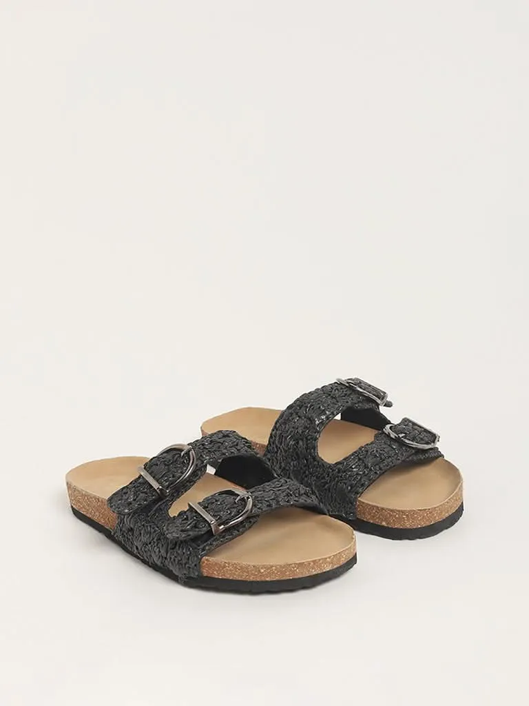 LUNA BLU Black Macrame Double Band Sandals