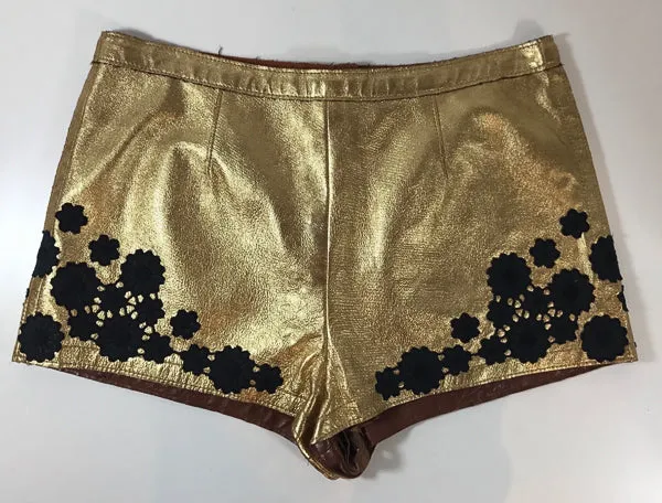 MARC JACOBS Gold & Black Leather Shorts w/Flower Applique Size 4