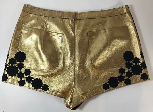 MARC JACOBS Gold & Black Leather Shorts w/Flower Applique Size 4