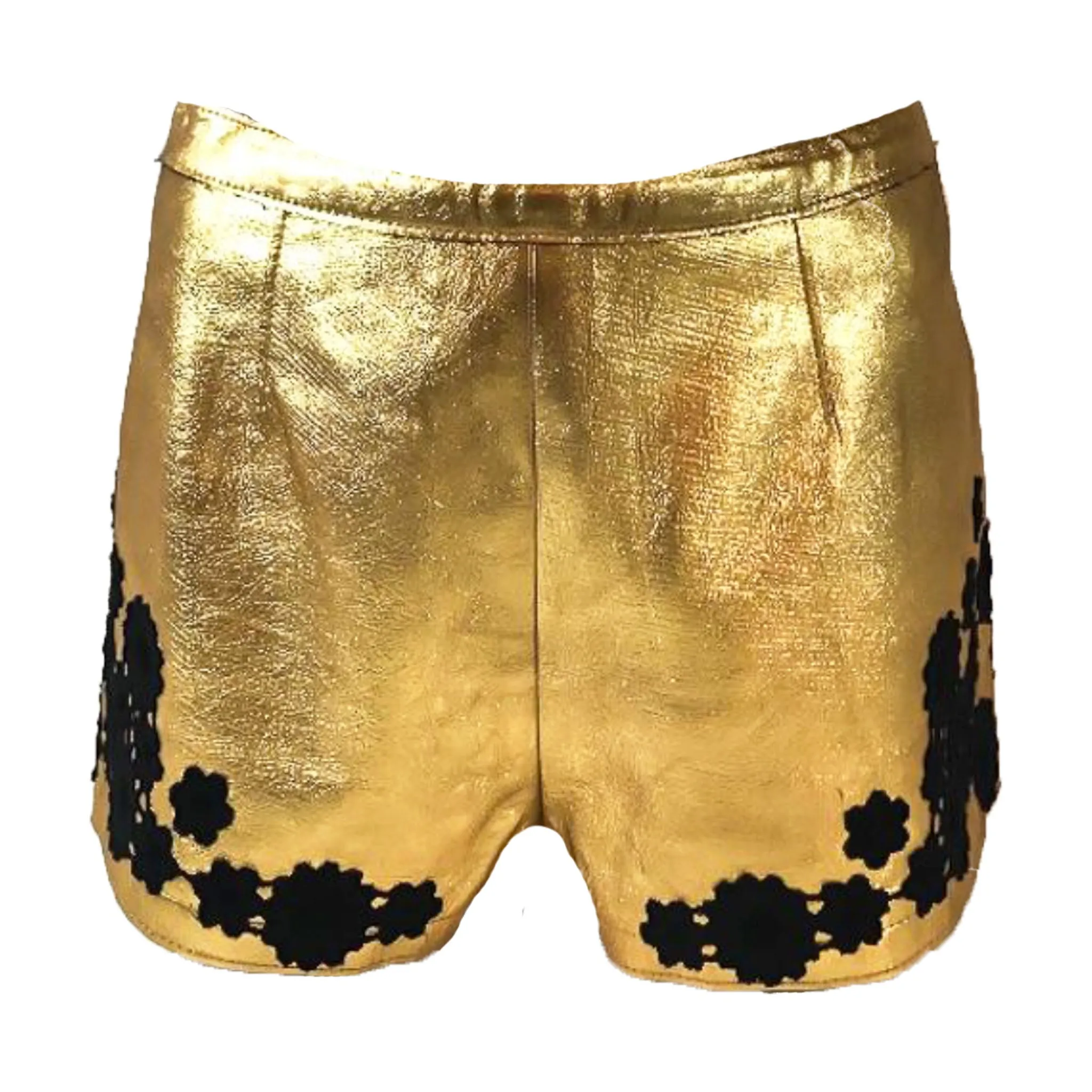 MARC JACOBS Gold & Black Leather Shorts w/Flower Applique Size 4