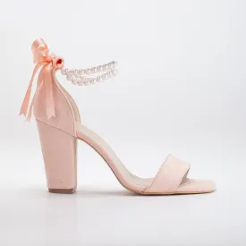 Melissa - Coral Suede Sandals with Pearls