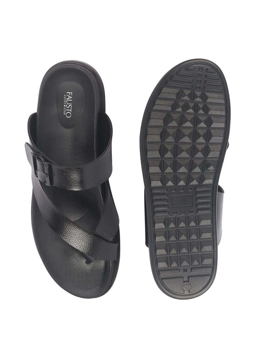 Men Black Toe Ring Kolhapuri Adjustable Strap Slip On Outdoor Slippers|Anti Skid Sole Sandals|PU PAD Insole