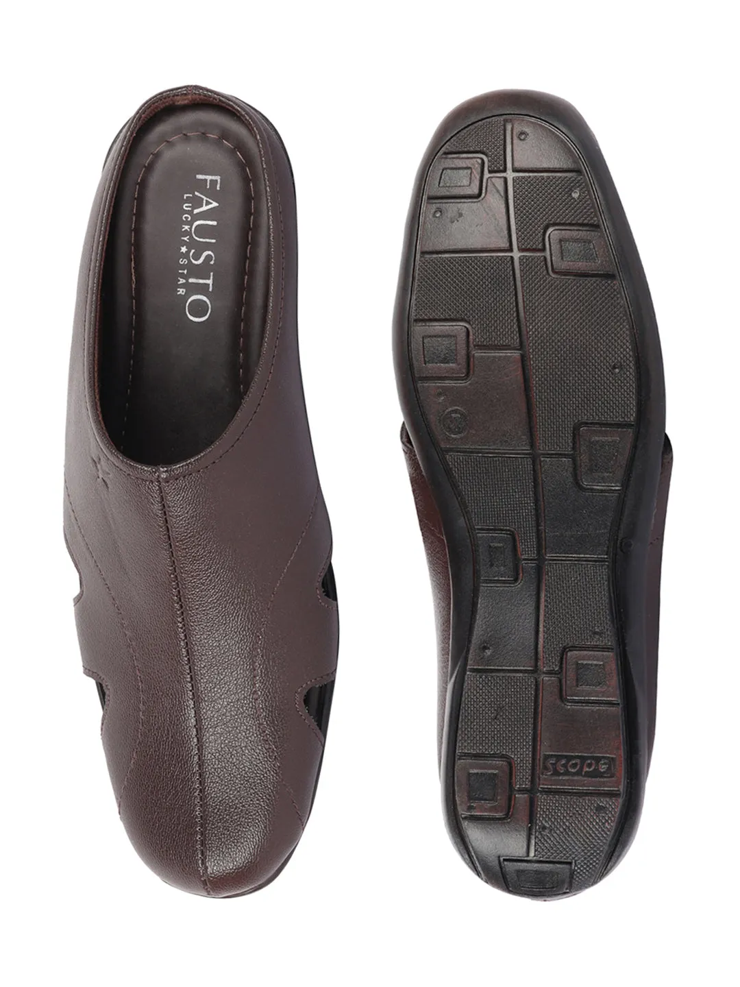 Men Brown Back Open Outdoor Slip-On Slipper Sandals