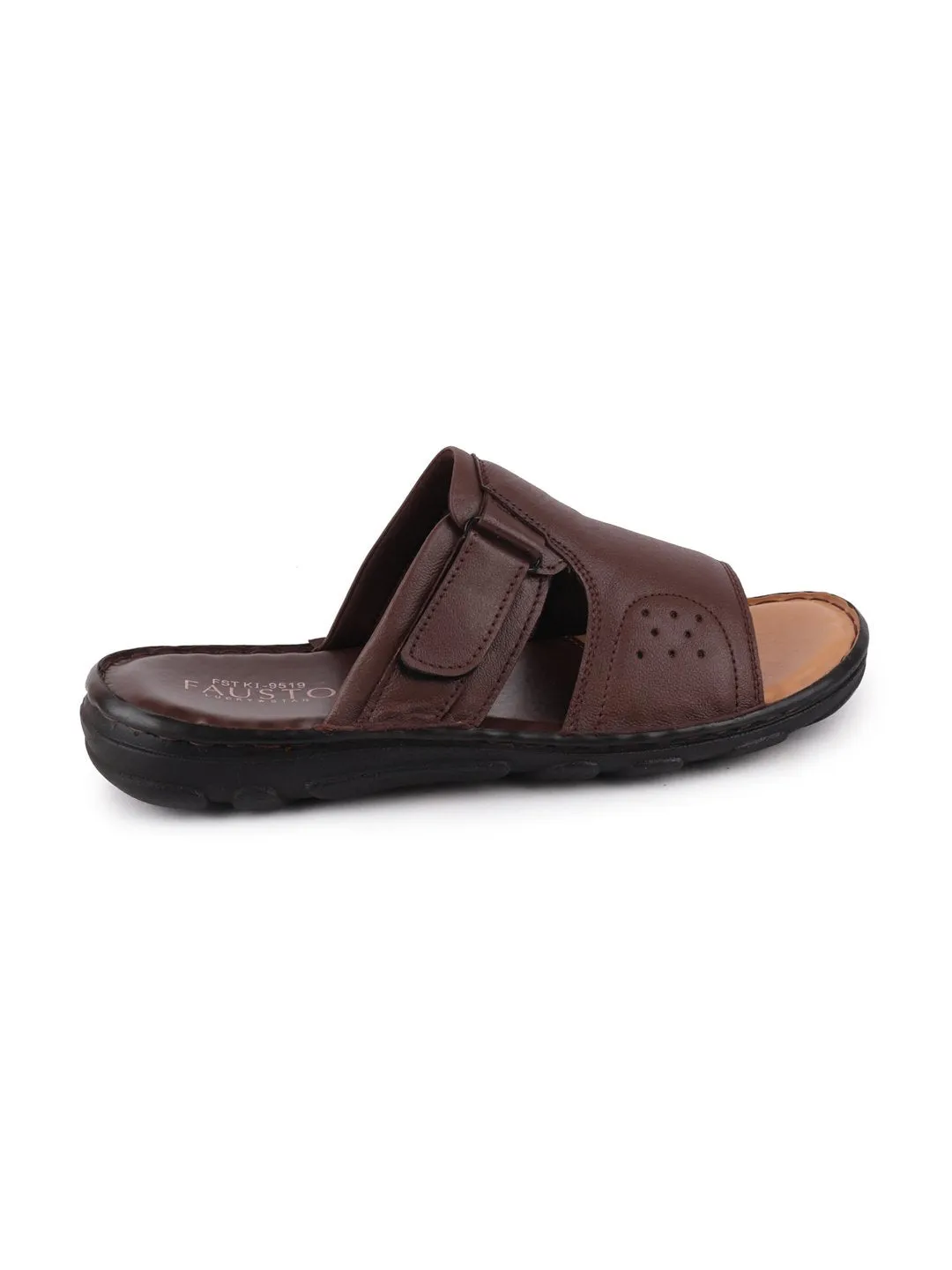 Men Brown Formal Leather Slip-On Dress Slip-On Slippers