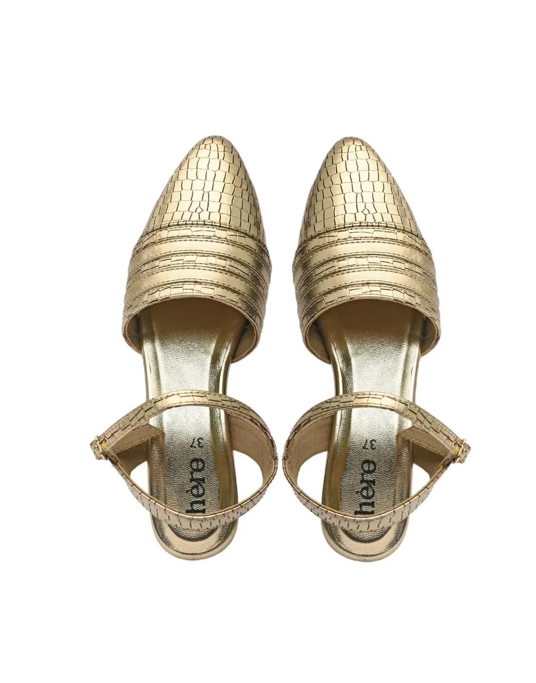 Metallic Gold Ankle Strap Ballerinas for Women