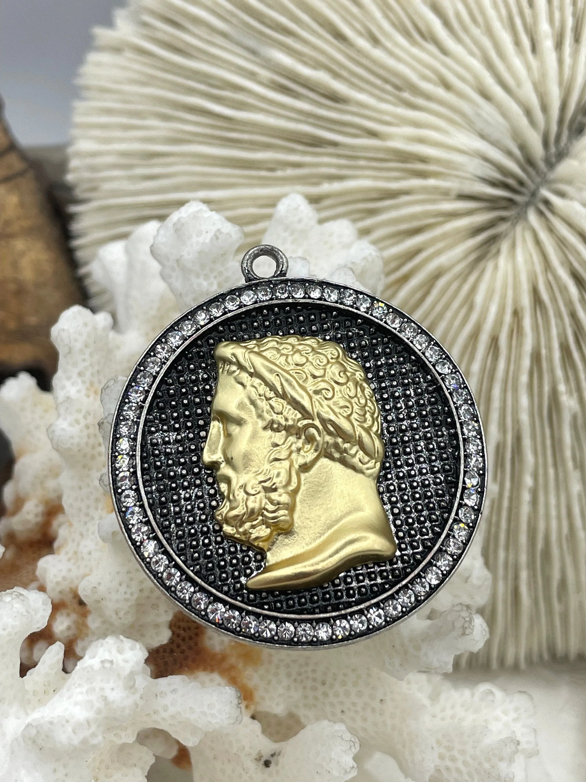 Mixed Metal Roman Figure Pendant with CZ, Round Roman Charm, Roman Figure, Roman Pendant, 9 Styles, Zinc Alloy & Cubic Zirconia, Fast Ship