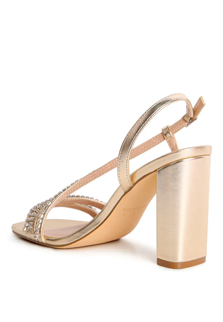 Nude Embellished Block Heel Sandals