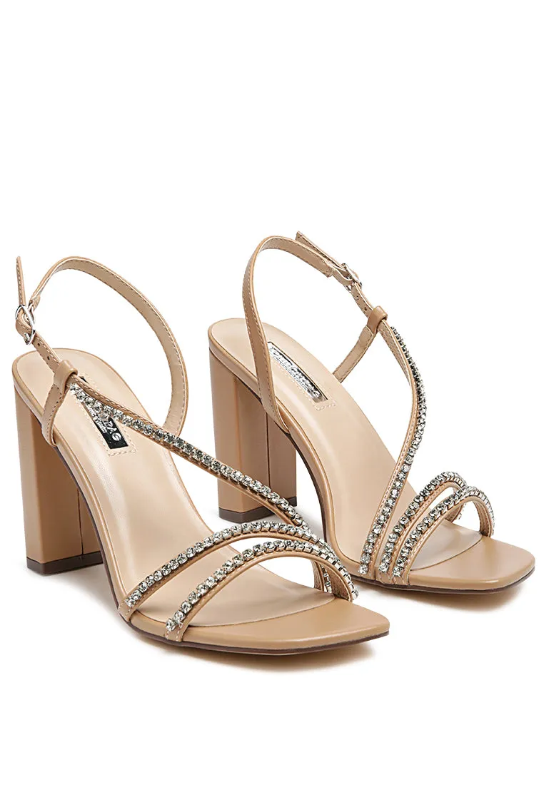 Nude Embellished Block Heel Sandals