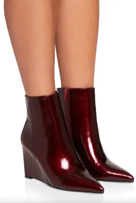 Patent Wedge Heel Bootie - Burgundy