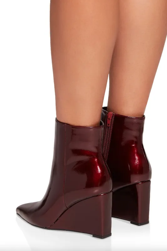 Patent Wedge Heel Bootie - Burgundy