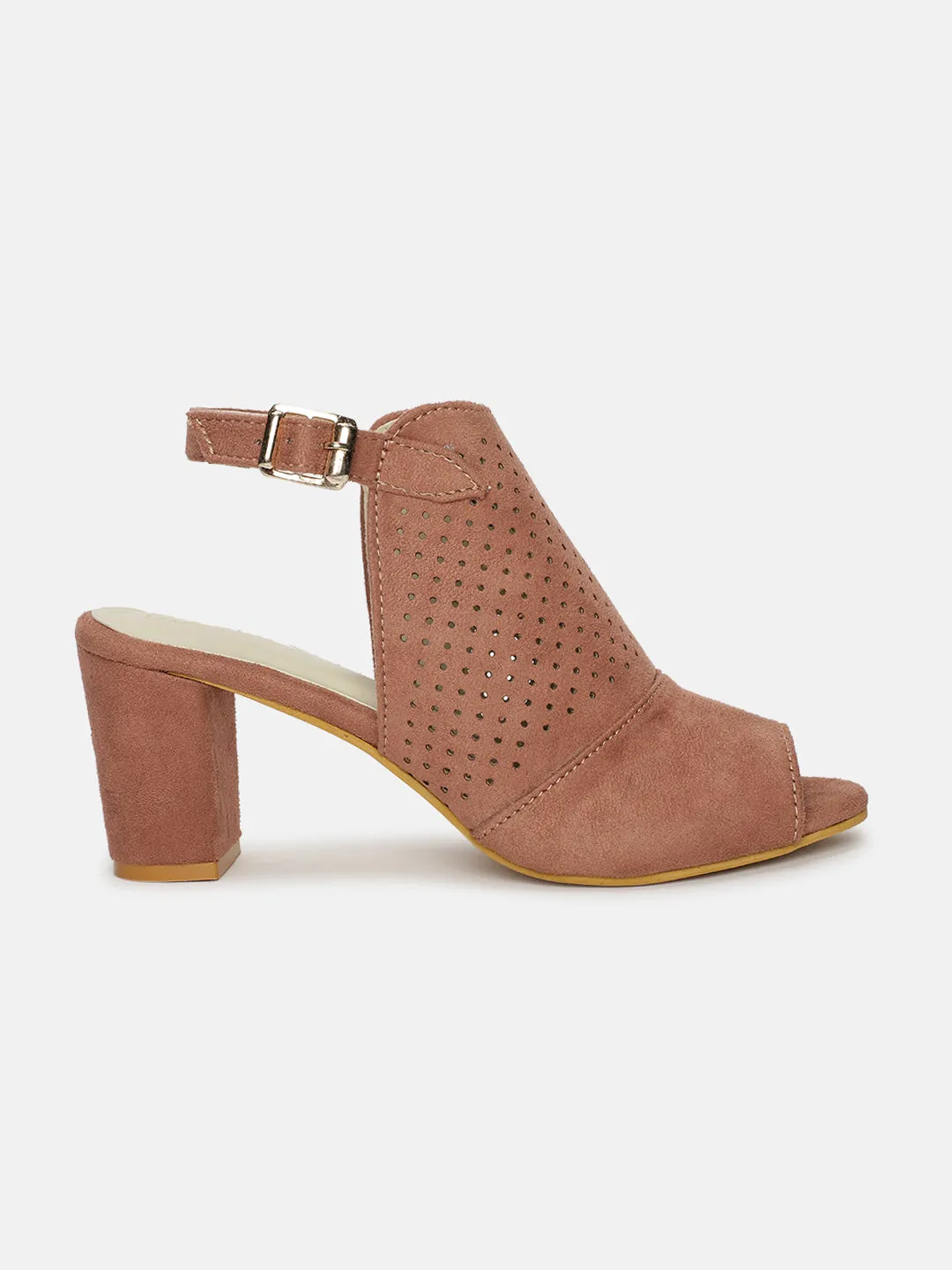 Perforated Block Heel Peep Toe Sandals